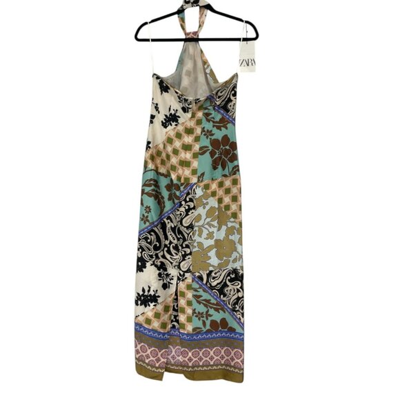 Zara Women Midi Dress Small Multicolor Satin Effect Patchwork Print 8826/181 NWT - Picture 4 of 16